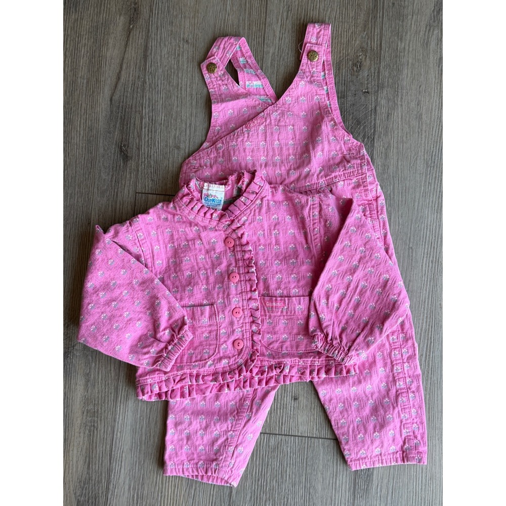 Vintage OshKosh Bgosh Pink Floral Jacket Overalls Set 2T